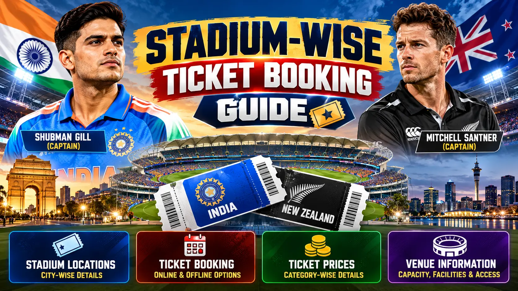 India vs New Zealand Stadium-Wise Ticket Booking Guide with Ticket Prices and Venue Details